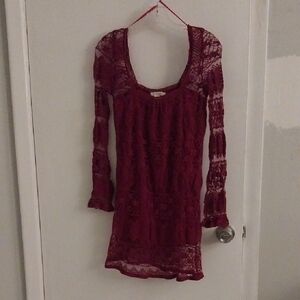 - Elegant Lace Dress in Deep Red